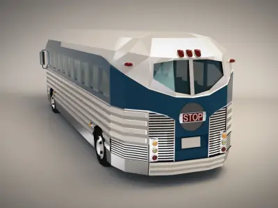 Low Poly Cartoon Intercity Bus Low-poly 3D model