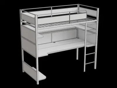 Black Bunk With Desk Low-poly 3D model