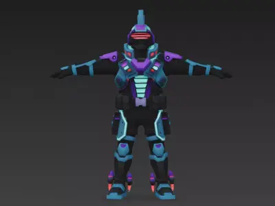 Cartoon Cyberpunk Rigged Mercenary 3D Model Low-poly 3D model