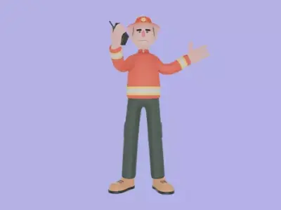 Stylized 3D Firefighter Talking on Radio - Cartoon Male Hero 3D model