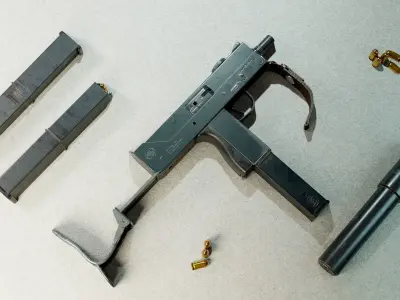  Ingram MAC-11 with plastic magazine and supressor Low-poly 3D model