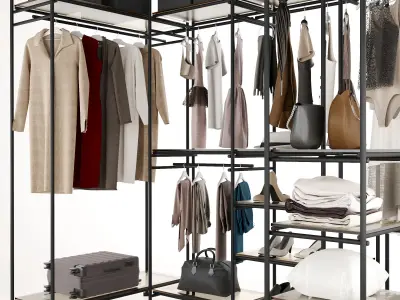 Wardrobe closet with clothes and accessories 3D model