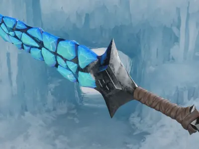 Stylized Sword Ice and Gold Crystals Melee Weapon Game Ready Low-poly 3D model