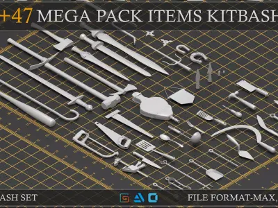 Mega pack items kitbash Low-poly 3D model