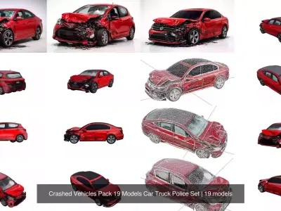 Crashed Vehicles Pack 19 Models Car Truck Police Set