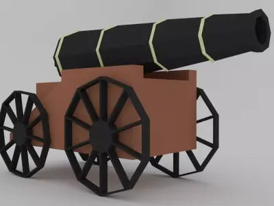 Cannon on wheels Low-poly 3D model
