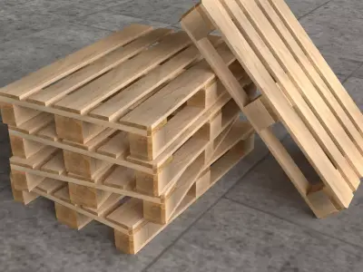 EuroPallet three wooden pallets stacked 3D model