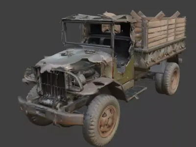Heavy Artillery Transport Wreckage 3d Low-poly 3D model