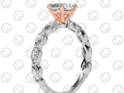 Ring 82 Cushion Shape marquise on shanks with Gems 3D print model