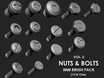 NUTS  and BOLTS MEGA PACK 4 IN ONE  61 BRUSHES 3D model