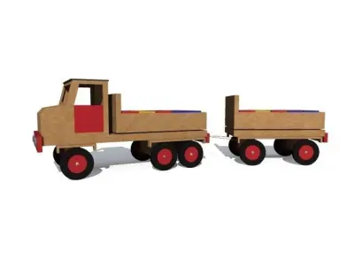 toy  truck with trailer and wooden blocks 3D model