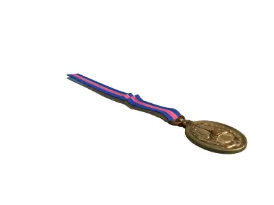 Detailed Gold Award Medal with Ribbon Low-poly 3D model
