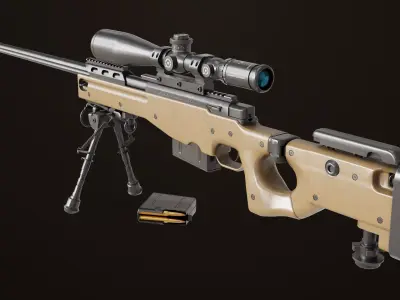 Sniper Rifle 03 Sandal Rigged All PBR Unity UE Textures Low-poly 3D model