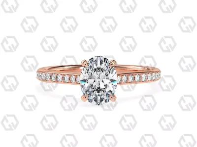 Ring 56 Oval shape pave setting ring with gems 3D print model