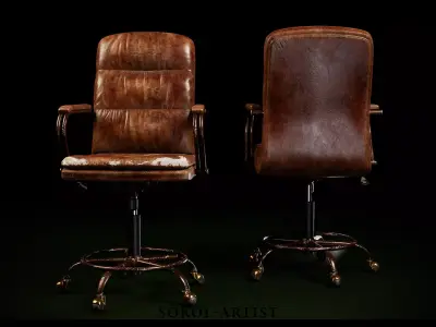 Leather Office Chair - New and Worn Versions  Low-poly 3D model