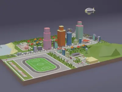 City Set Low Poly Free low-poly 3D model