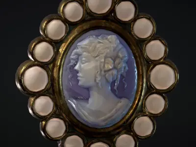 Cameo Brooch with Pearl Trim Low-poly 3D model