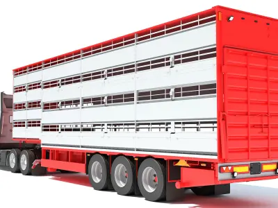  Animal Transporter Semi Truck and Trailer 3D model