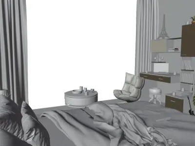 Hotel Room 3D model Low-poly 3D model