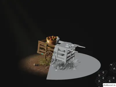 medieval cart Low-poly 3D model 9