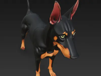 Dog Doberman Realistic 3D Model - Low Poly Realistic Low-poly 3D model