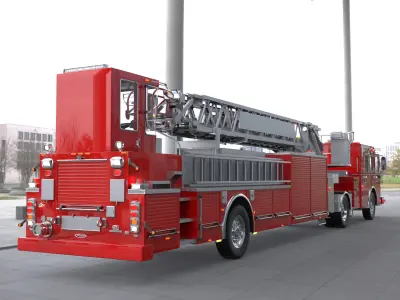 Firetruck Pierce Ascendant 107 Heavy-Duty Tiller Aerial Ladder Low-poly 3D model