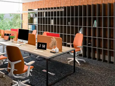 Team Workspace with Semi Industrial Feel Home Office Interior Low-poly 3D model