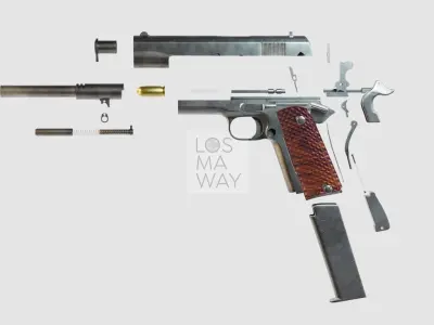 COLT M1911 PISTOL AND INSIDE PARTS 3D model