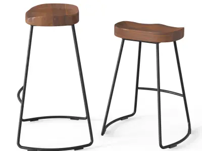 Jenna and Hanna Industrial Steel Barstools with Wooden Seat Low-poly 3D model