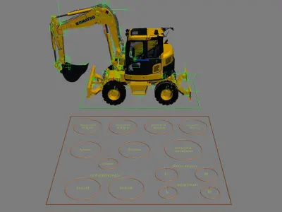 Wheeled Excavator Komatsu PW98MR-8 Rigged 3D model