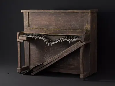 Old Broken Wooden Piano Low-poly 3D model