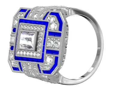 Antique Art Deco Sterling Silver Sapphire Diamond Ring 3D print model