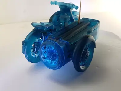 A motorcycle with a sidecar and toothpicks 3D print model