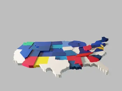 US 3D Map United States of America Continental USA Low-poly 3D model
