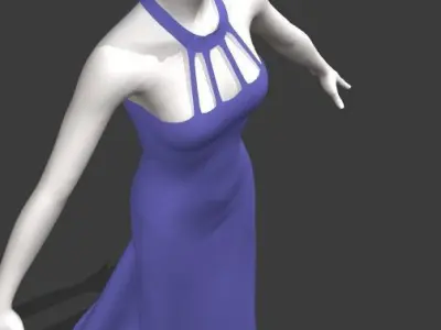 Woman lavender gown Low-poly 3D model