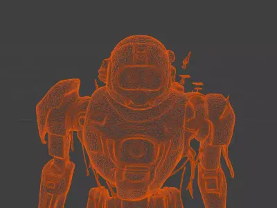 gritty industrial robot with dirty brown metal Low-poly 3D model