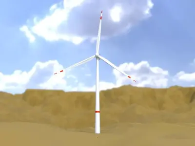 Wind turbine V1 H-138 RD 162m Animation and Foundation Low-poly 3D model