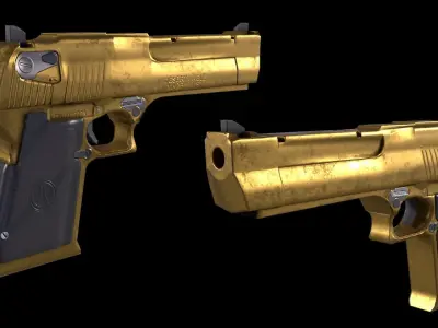 Golden Desert Eagle Pistol Low-poly 3D model