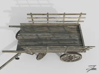 Wooden cart 3 Low-poly 3D model