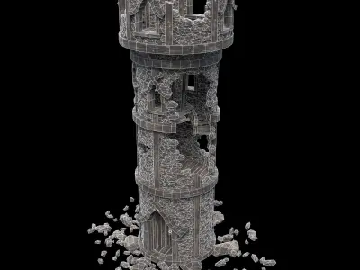 RUINED MAGE WIZARD TOWER ANCIENT MAGIC TURRET CASTLE RUINS AAA Low-poly 3D model