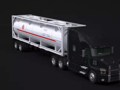 Semitruck and ISO Tank Trailer 3D model