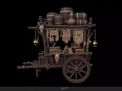 Stylized Merchant And Alchemist Cart Low-poly 3D model