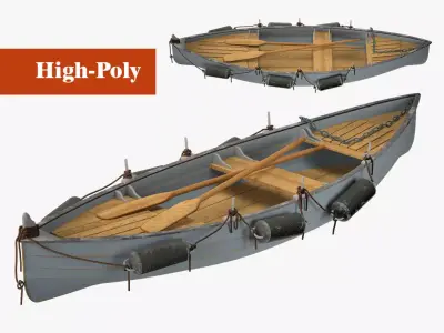 Boat with oars high-poly 3D model