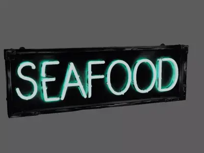 Stylized Neon Signboard - Seafood Restaurant Sign Low-poly 3D model