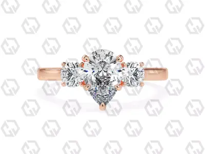 Ring 117 Pear Shape Cathedral shank 3 stone ring with round 3D print model