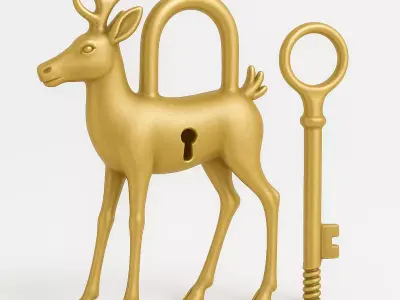 Antique Deer-Shaped Padlock with Key 3D print model