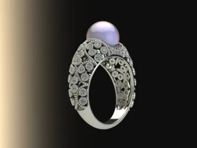 10036 ring with pearl and diamonds 3D print model
