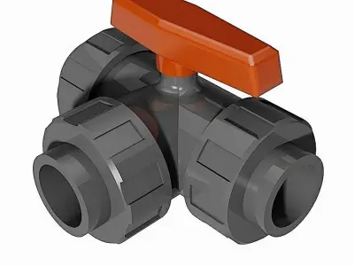 PVC Three-way Ball Valves - Socket Ends Free 3D model