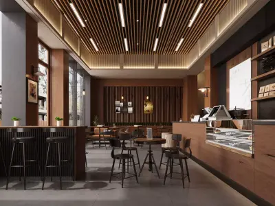 coffee shop blending industrial and wabi-sabi styles 3D model