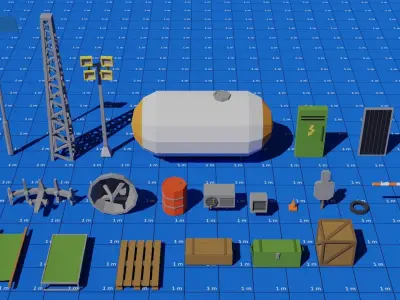 Low poly Military Base Low-poly 3D model